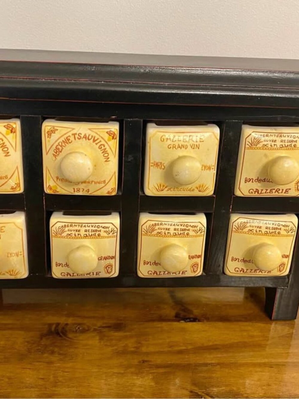 Apothecary Spice Cabinet 8 Ceramic Drawers Vintage French Country